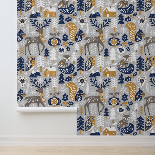 Scandinavian Reindeer Woodland Christmas Holidays Wallpaper (Application)