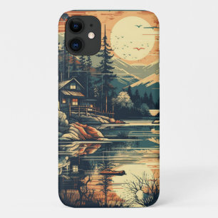 Scandinavian Retro Art mountain home iPhone 11 Case