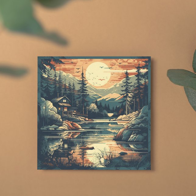 Scandinavian Retro Art mountain home Holiday Card (Creator Uploaded)