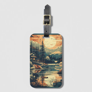 Scandinavian Retro Art mountain home Luggage Tag