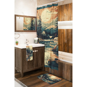 Scandinavian Retro Art mountain home Shower Curtain