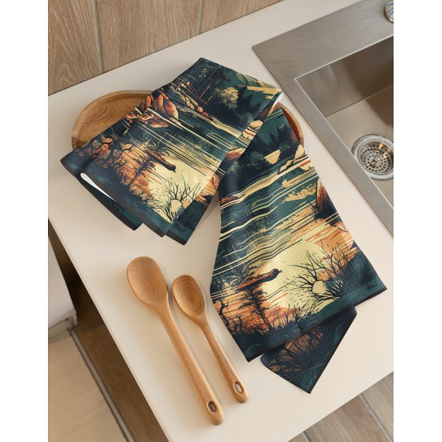 Scandinavian Retro Art mountain home Tea Towel (Creator Uploaded)