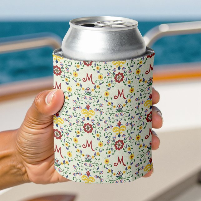 Scandinavian Rosemaling Monogram Pattern Nordic Can Cooler (Creator Uploaded)