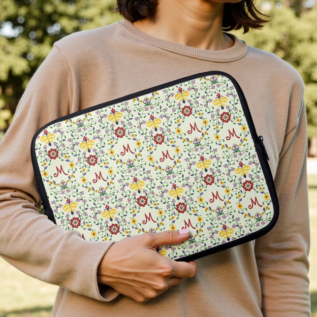 Scandinavian Rosemaling Monogram Pattern Nordic Laptop Sleeve (Creator Uploaded)