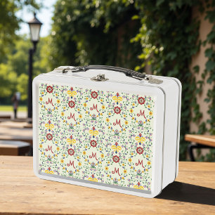 Scandinavian Rosemaling Monogram Pattern Nordic Metal Lunch Box