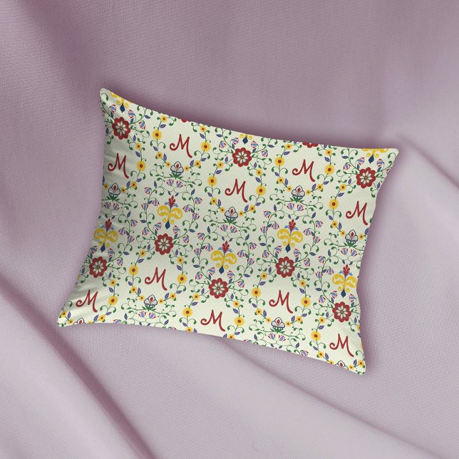 Scandinavian Rosemaling Monogram Pattern Nordic Pillowcase (Creator Uploaded)