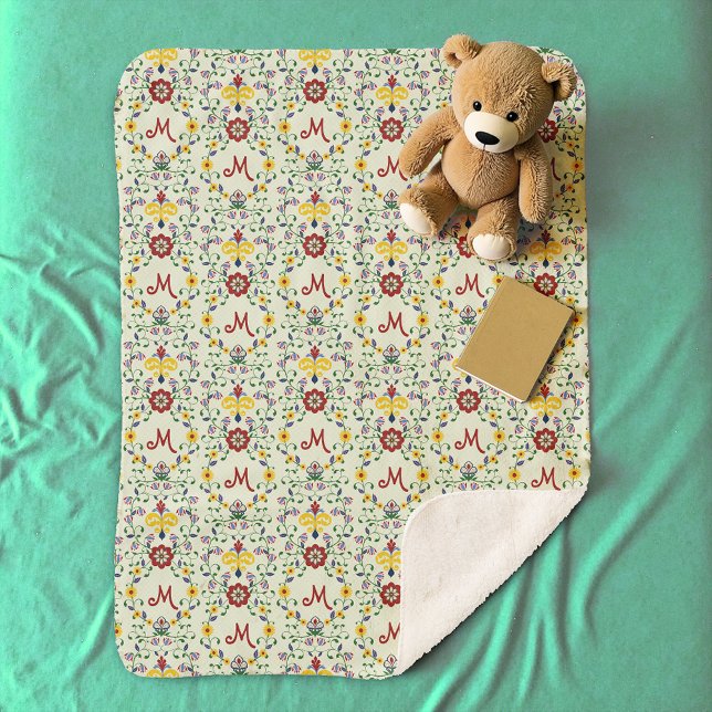 Scandinavian Rosemaling Monogram Pattern Nordic Sherpa Blanket (Creator Uploaded)