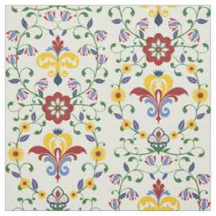 Scandinavian Rosemaling Pattern Nordic Floral Fabric