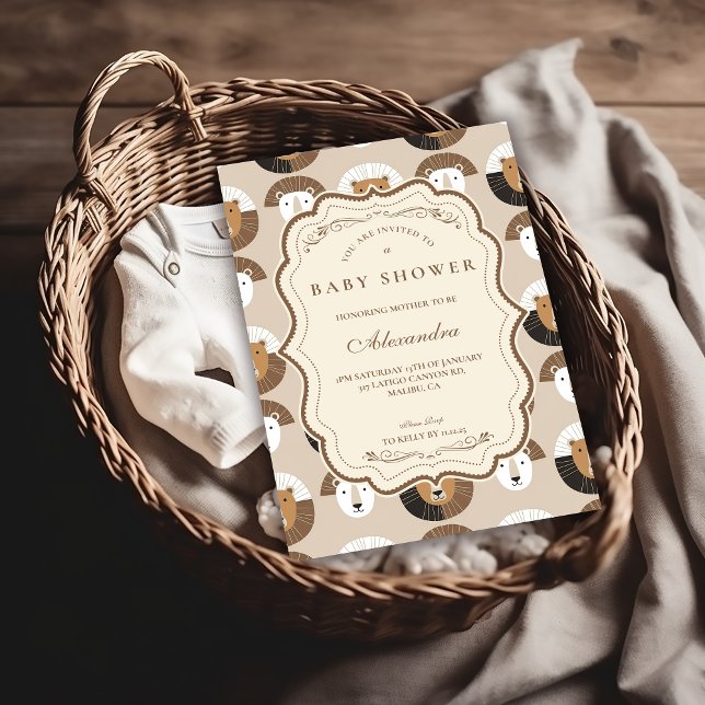 Scandinavian Safari Lion Baby Shower Invitation (Creator Uploaded)