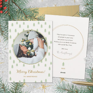 Scandinavian Sage Green Tree Photo Christmas Holiday Card