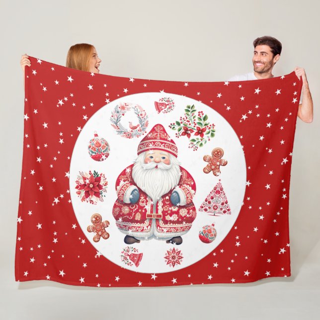 Scandinavian Santa Claus Red Large Fleece Blanket (In Situ)