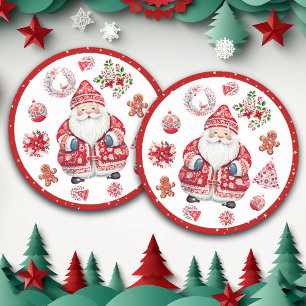 Scandinavian Santa Claus Red Round Paper Coaster