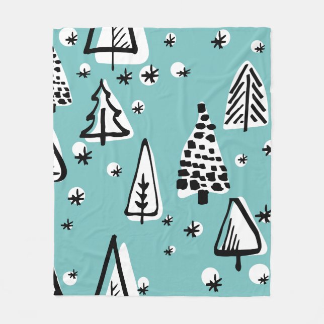 Scandinavian seamless pattern of Christmas tree ha Fleece Blanket (Front)