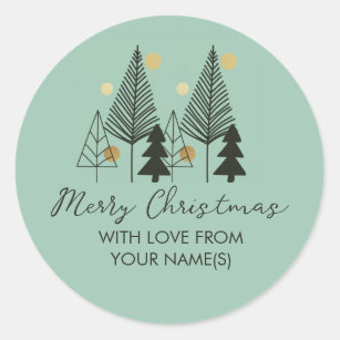 Scandinavian Sketched Winter Pine Trees Green Gold Classic Round Sticker