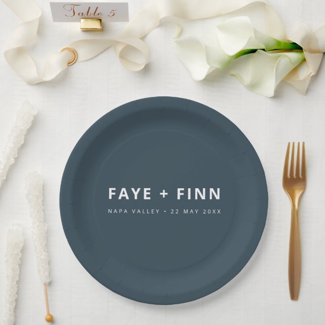 Scandinavian Smoke Blue Minimalist Wedding Dinner Paper Plate (Wedding)