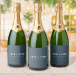 Scandinavian | Smoke Blue Minimalist Wedding Sparkling Wine Label<br><div class="desc">Simple, stylish custom wedding sparkling wine label in a modern minimalist scandi scandinavian design style with a contemporary typography in white on a dusky smoke blue background in an informal casual style. The text can easily be personalised for a unique one of a kind wedding design for your special day....</div>