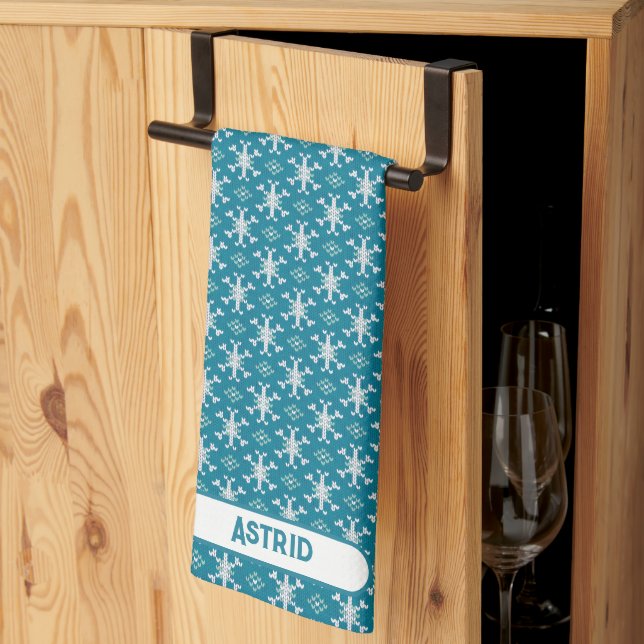 Scandinavian Snowflake Sweater Knit Personalised  Tea Towel (Thirds Fold)