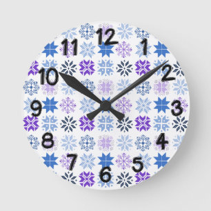 Scandinavian Snowflakes Round Clock