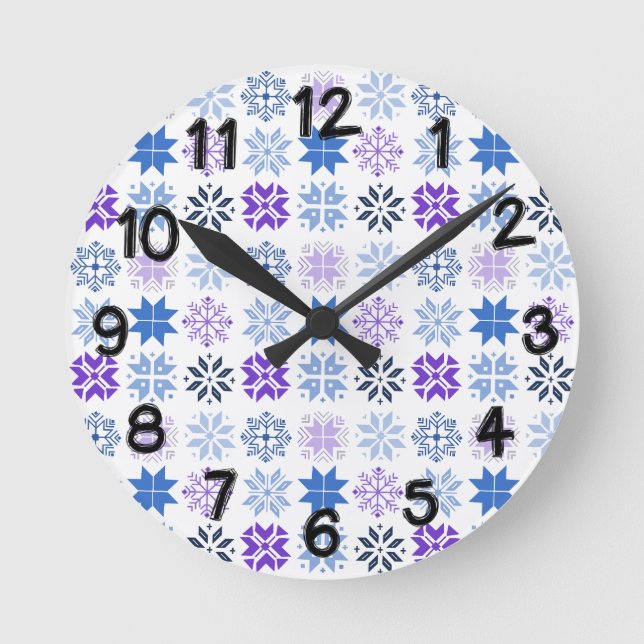 Scandinavian Snowflakes Round Clock (Front)