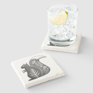 Scandinavian Squirrel Art Grey Stone Coaster
