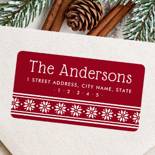Scandinavian star border dark red return address label
