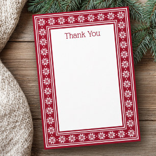 Scandinavian star pattern border dark red blank thank you card