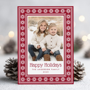Scandinavian star pattern border Happy Holidays Holiday Card
