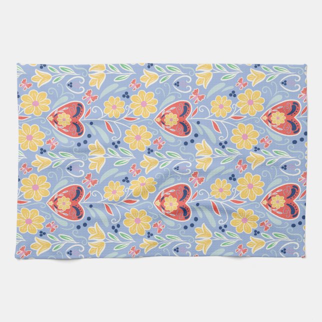 Scandinavian Style Art Kitchen Towel in Cornflower (Horizontal)