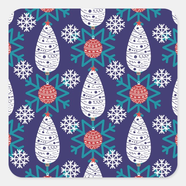 Scandinavian style christmas pattern square sticker (Front)