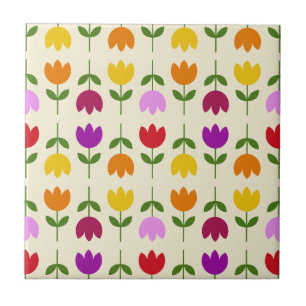 Scandinavian Style Colourful on Crm Flower Pattern Ceramic Tile