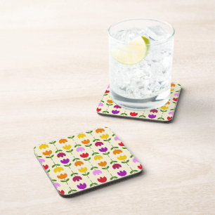 Scandinavian Style Colourful on Crm Flower Pattern Coaster