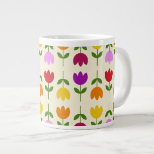 Scandinavian Style Colourful on Crm Flower Pattern Large Coffee Mug