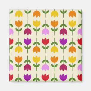 Scandinavian Style Colourful on Crm Flower Pattern Magnet