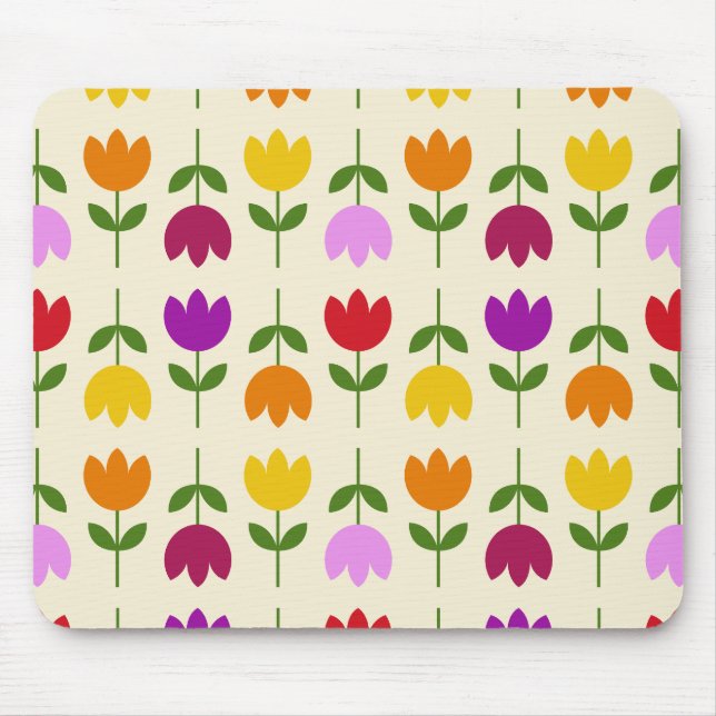 Scandinavian Style Colourful on Crm Flower Pattern Mouse Pad (Front)