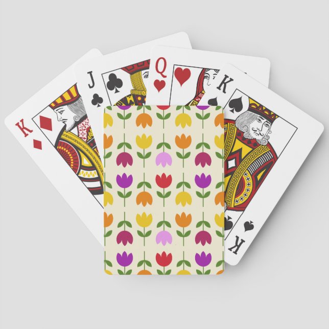 Scandinavian Style Colourful on Crm Flower Pattern Playing Cards (Back)