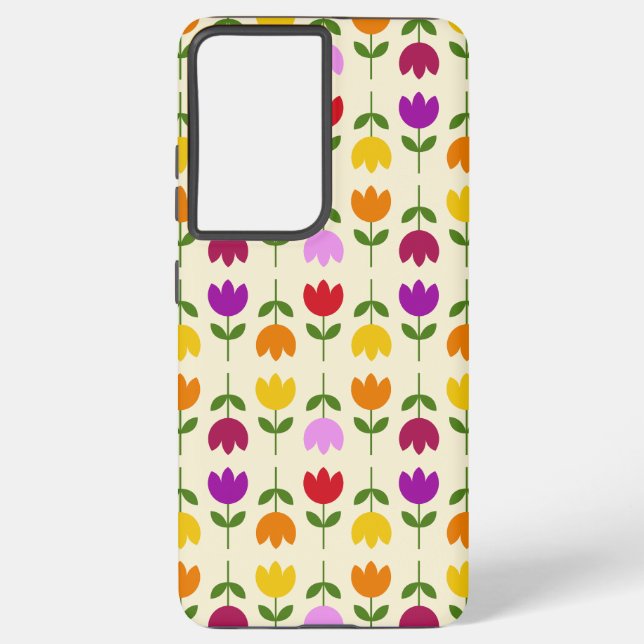 Scandinavian Style Colourful on Crm Flower Pattern Samsung Galaxy S21+ Case (Back)
