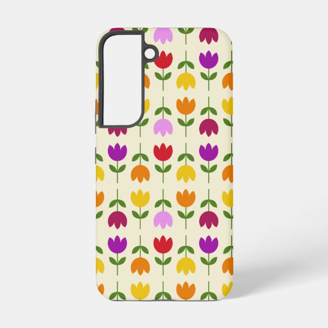 Scandinavian Style Colourful on Crm Flower Pattern Samsung Galaxy S22 Case (Back)