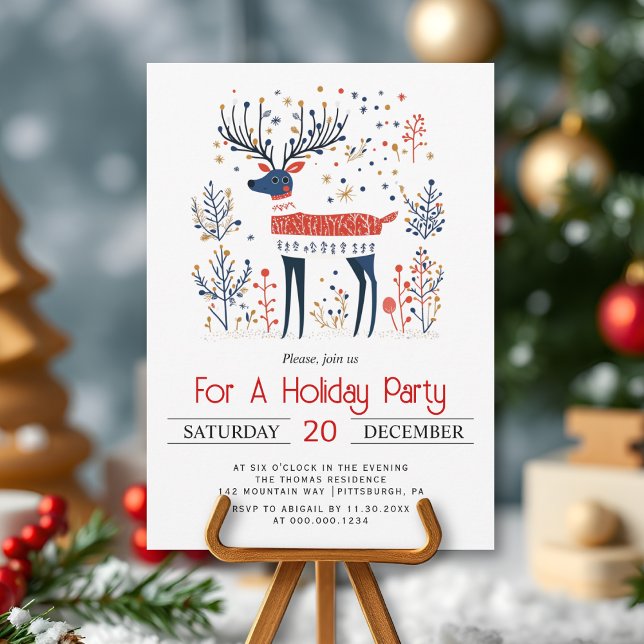 Scandinavian style deer Christmas holiday party Invitation (Creator Uploaded)