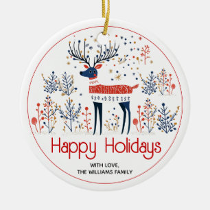 Scandinavian style deer, photo Christmas holiday Ceramic Ornament