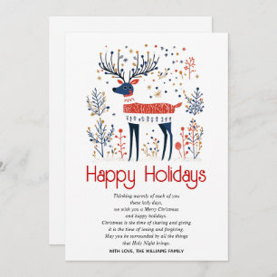 Scandinavian style deer red blue Christmas Holiday Card