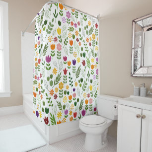 Scandinavian Style Flora & Fauna Pattern Shower Curtain