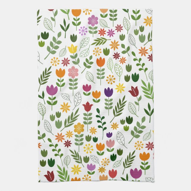Scandinavian Style Flora & Fauna Pattern Tea Towel (Vertical)