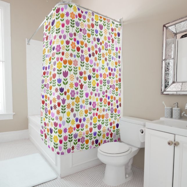 Scandinavian Style Flowers Pattern Shower Curtain (In Situ)