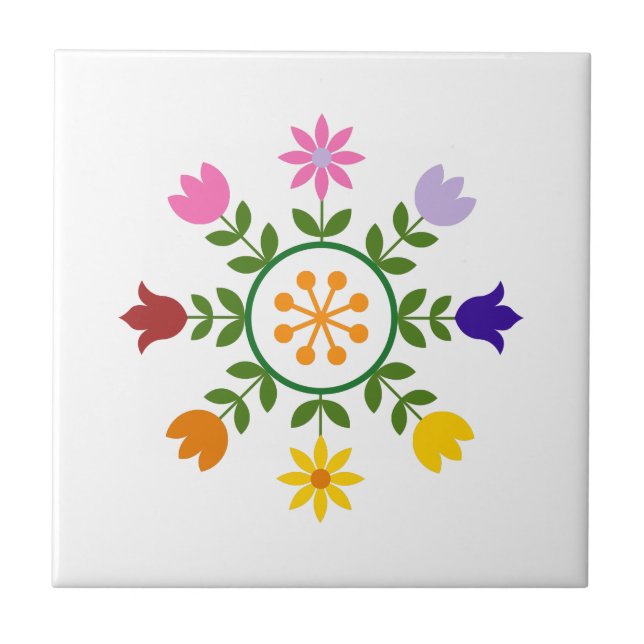 Scandinavian Style Flowers Wheel Ceramic Tile (Front)