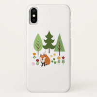 Scandinavian Style Fox Flowers Trees Illustration