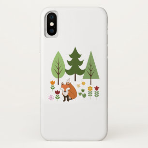 Scandinavian Style Fox Flowers Trees Illustration iPhone X Case