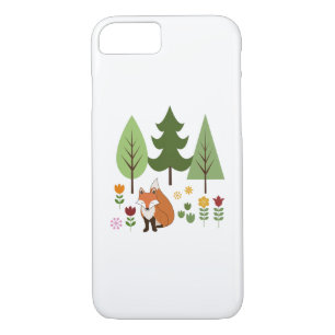 Scandinavian Style Fox Flowers Trees Illustration iPhone 8/7 Case