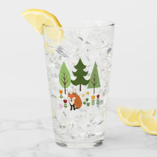 Scandinavian Style Fox Flowers Trees Illustration Glass