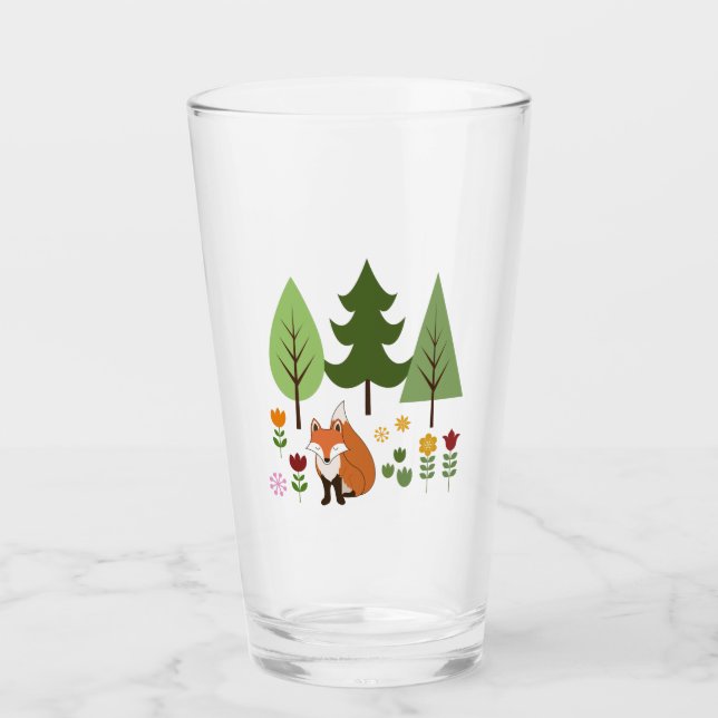Scandinavian Style Fox Flowers Trees Illustration Glass (Front)