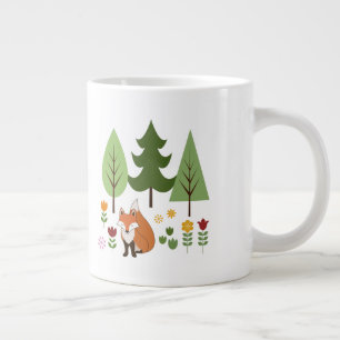 Scandinavian Style Fox Flowers Trees Illustration Large Coffee Mug